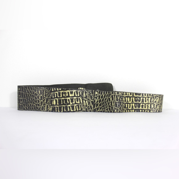 Vintage Black and Gold Leather Reptile Print Wrap Belt Wide Asymmetrical - Picture 5 of 7